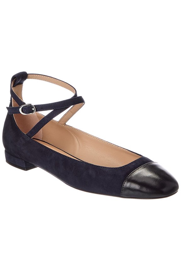 Eden Strap Suede & Leather Flat, 7, Blue