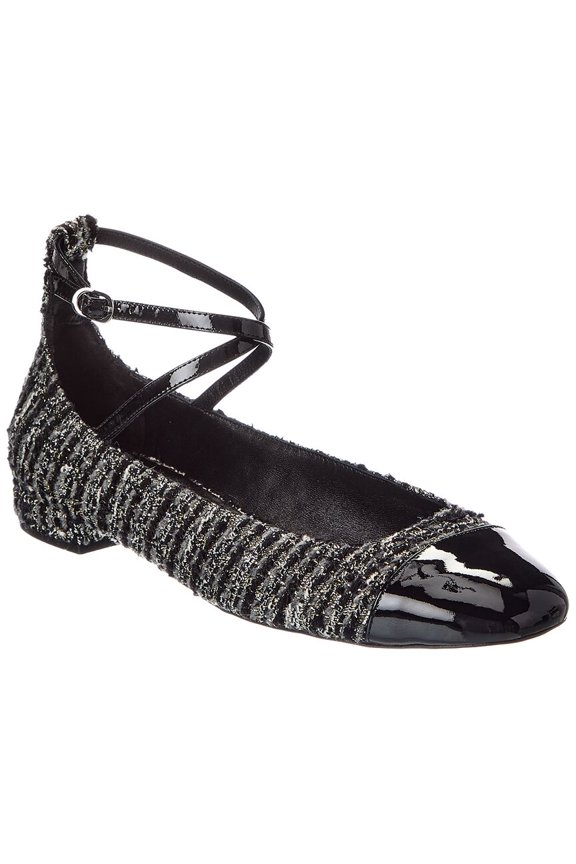 Eden Strap Tweed & Patent Flat, 10, Black