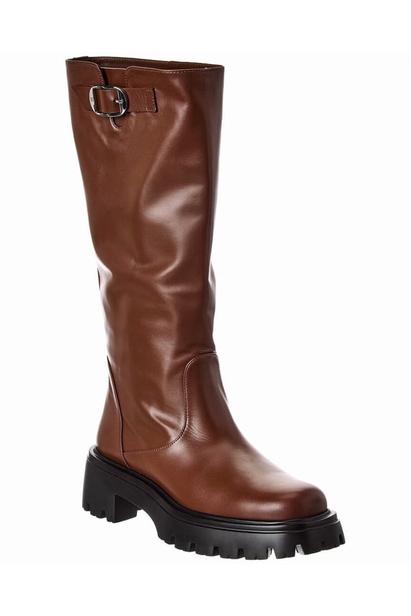 Emerson Buckle Leather Knee-Boot, 7.5, Brown