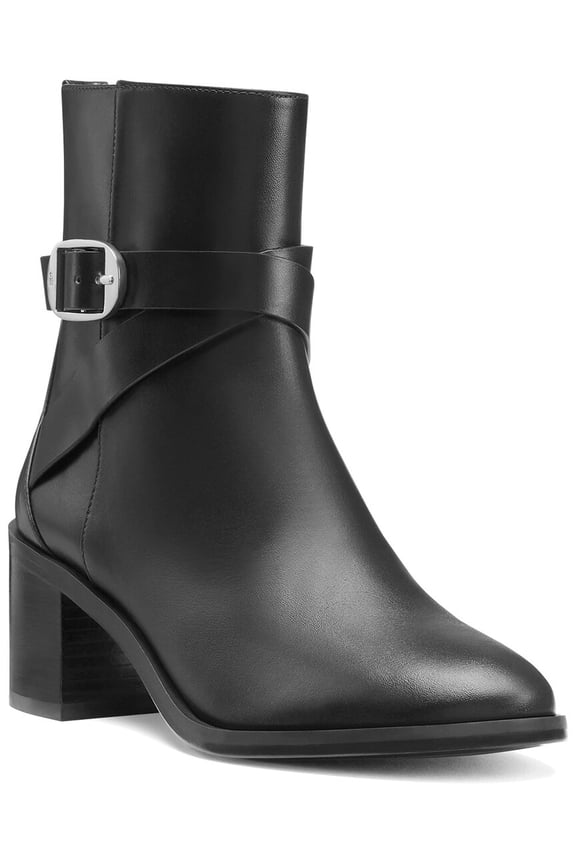 Esme Belted Zip Leather Bootie, 6.5, Black