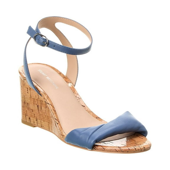 Stuart Weitzman Everly 75 Leather Wedge Sandal, 6, Blue