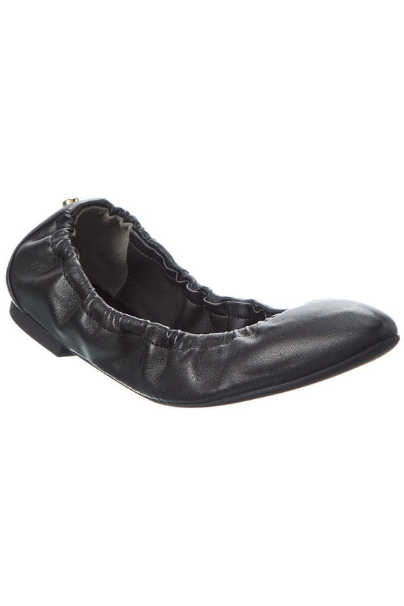 Gabby Scrunch Rivet Leather Flat, 7, Black
