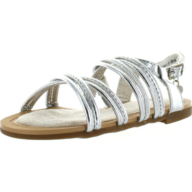 Stuart Weitzman Girls Carmia Corded Designer Strappy Sandals, Silver  Metallic, 10