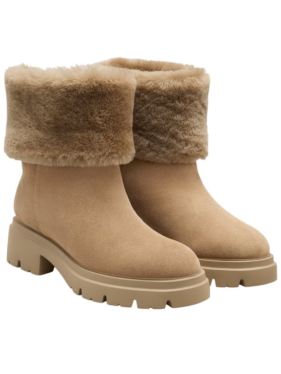Hudson Suede & Shearling Bootie, 7.5, Brown