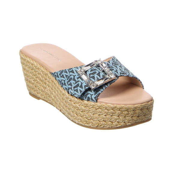 Stuart Weitzman June 75 Leather & Canvas Wedge Slide, 6.5, Blue