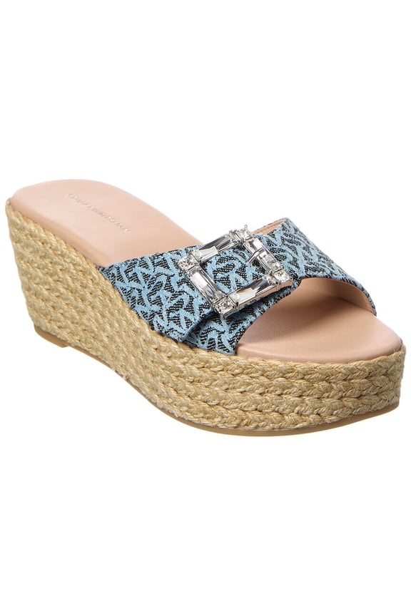 June 75 Leather & Canvas Wedge Slide, 8, Blue