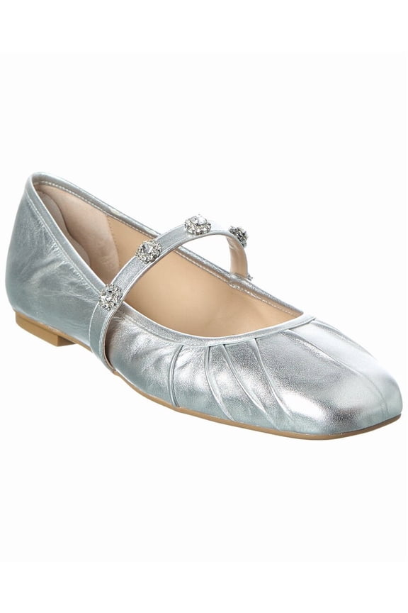 Justina Leather Mary Jane Ballet Flat, 9, Silver