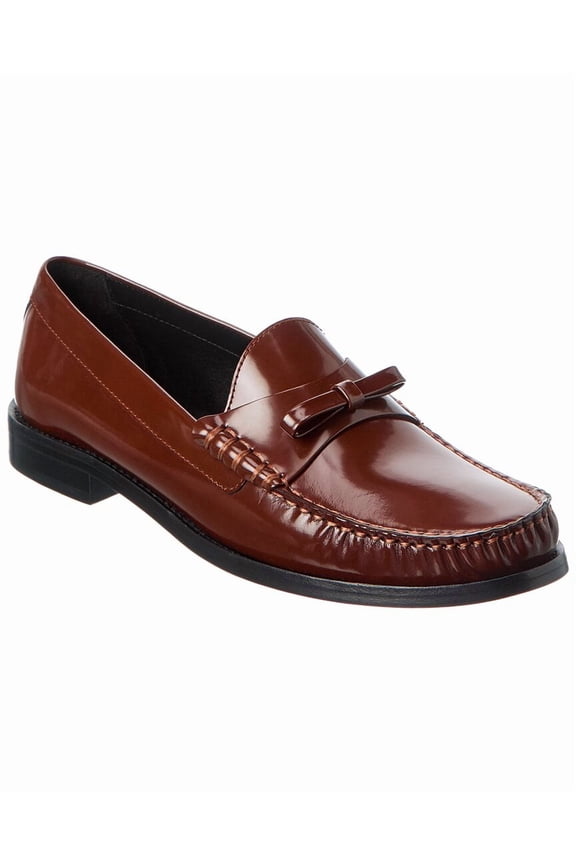 Lottie Bow Leather Loafer, 9, Brown