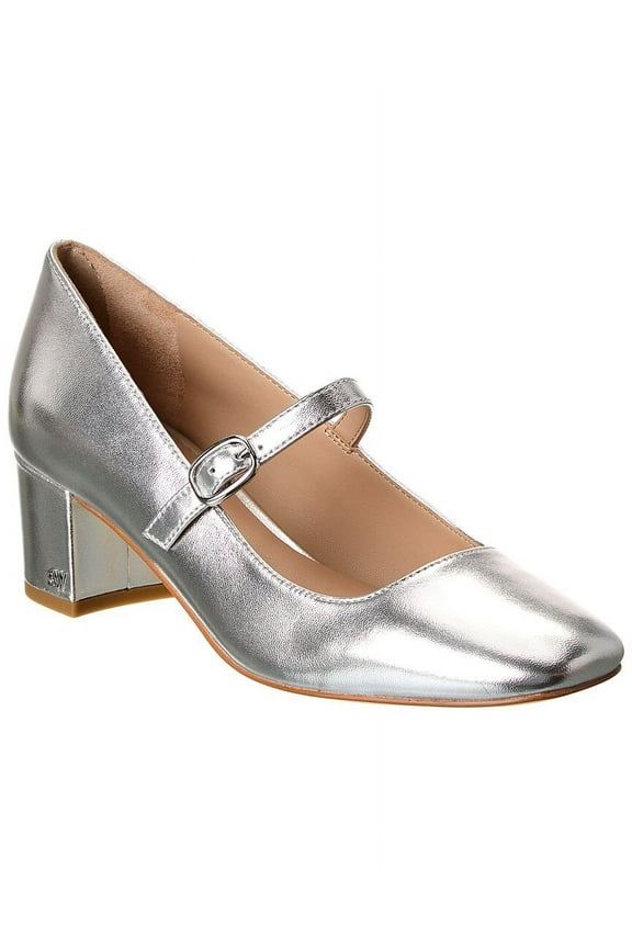 Louise 50 Block Leather Mary Jane Pump, 8, Silver