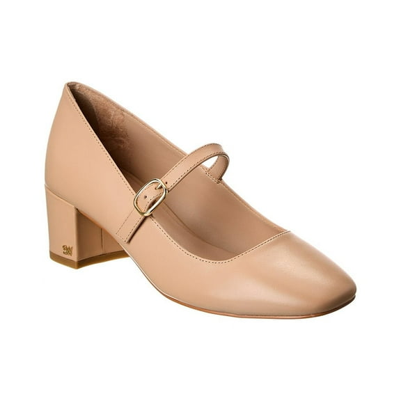 Stuart Weitzman Louise 50 Block Leather Mary Jane Pump, 9, Beige