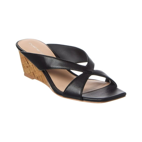 Stuart Weitzman Miami 50 Leather Wedge Sandal, 7.5, Black