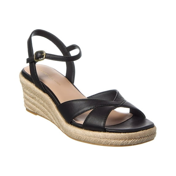 Stuart Weitzman Miami Espadrille Canvas & Leather Wedge, 6.5, Black