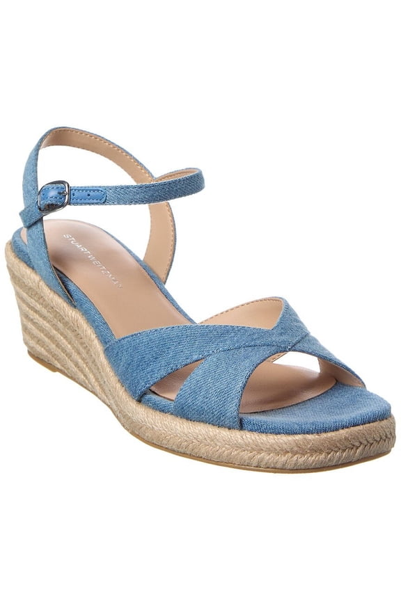 Miami Espadrille Canvas & Leather Wedge, 7.5, Blue