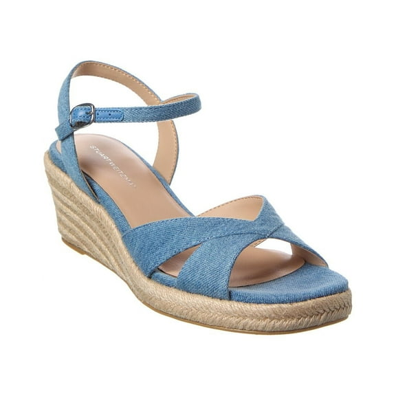 Stuart Weitzman Miami Espadrille Canvas & Leather Wedge, 7, Blue