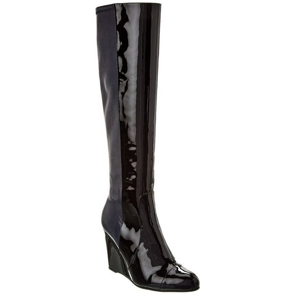 Stuart Weitzman Milla City Wedge Patent & Leather Knee-High Boot, 6.5, Blue