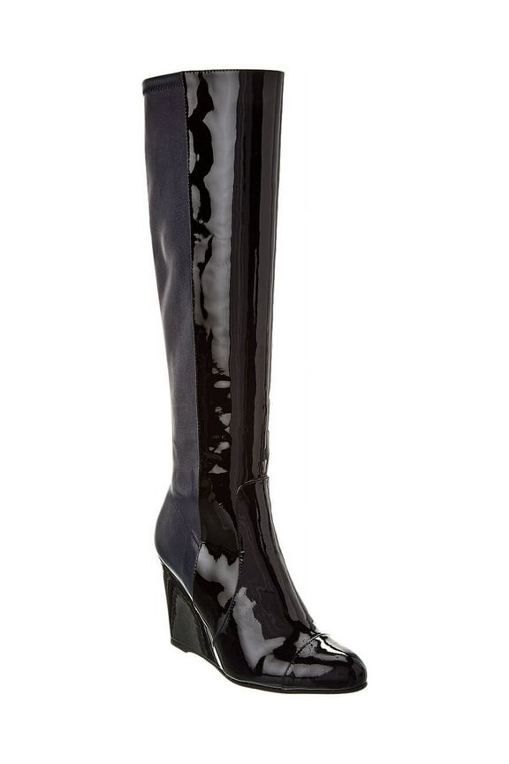 Milla City Wedge Patent & Leather Knee-High Boot, 7.5, Blue