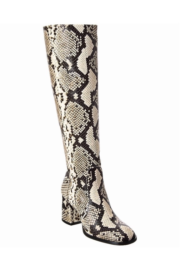 Nola Snake-Embossed Leather Knee-High Boot, 7, White
