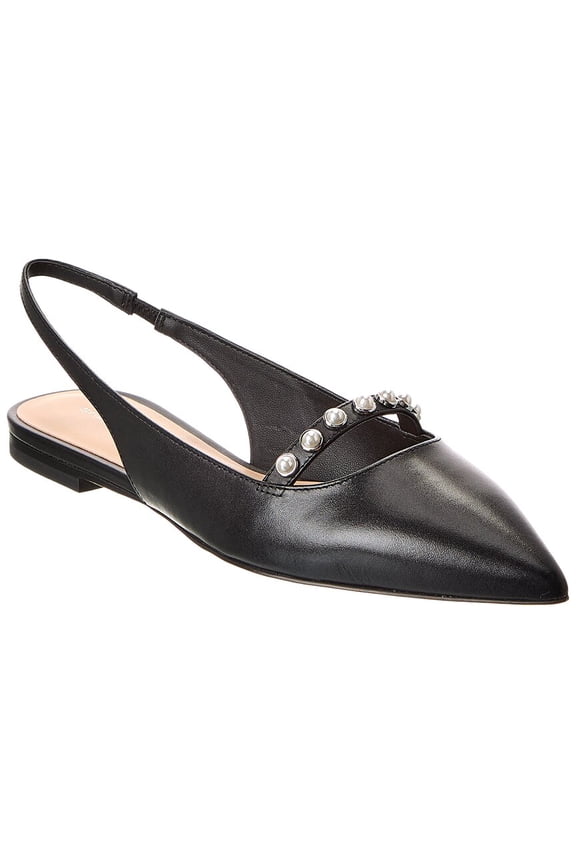 Pearl Leather Slingback Flat, 8.5, Black
