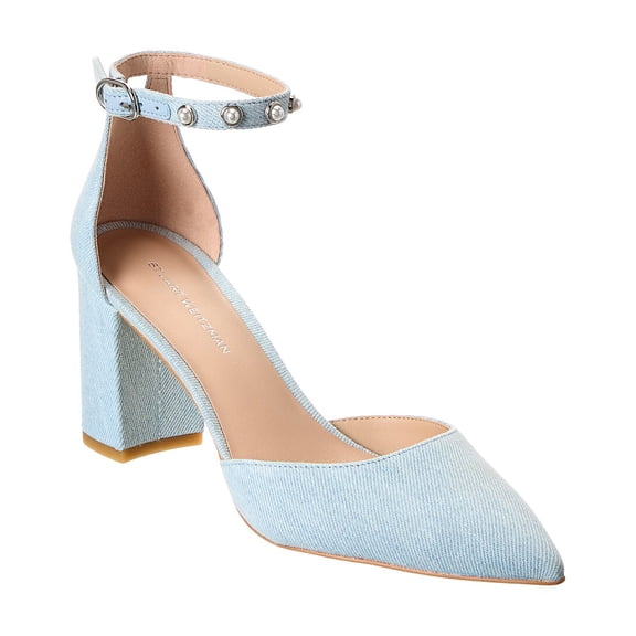 Stuart Weitzman Pearl Strap Block 75 Denim Pump, 7.5, Blue