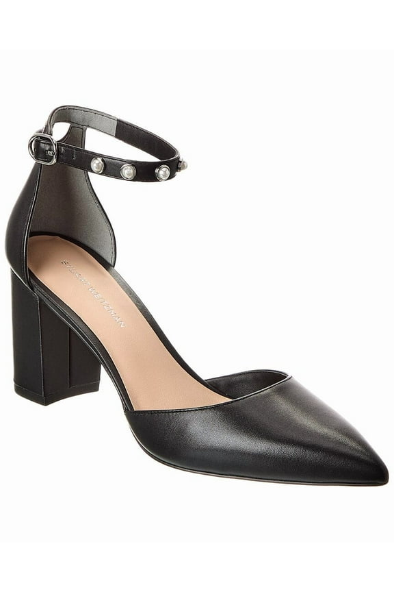Pearl Strap Block 75 Leather Pump, 7, Black