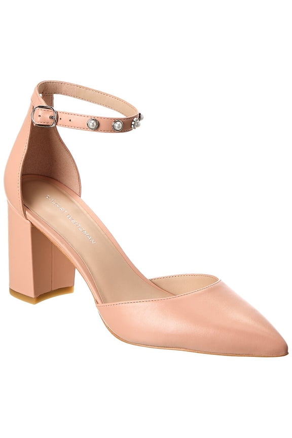 Pearl Strap Block 75 Leather Pump, 7, Pink