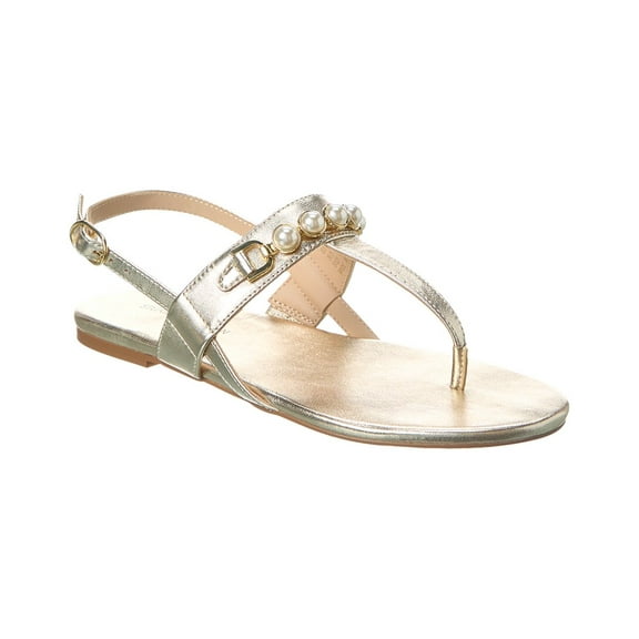 Stuart Weitzman Perla T-Strap Leather Sandal, 6, Gold