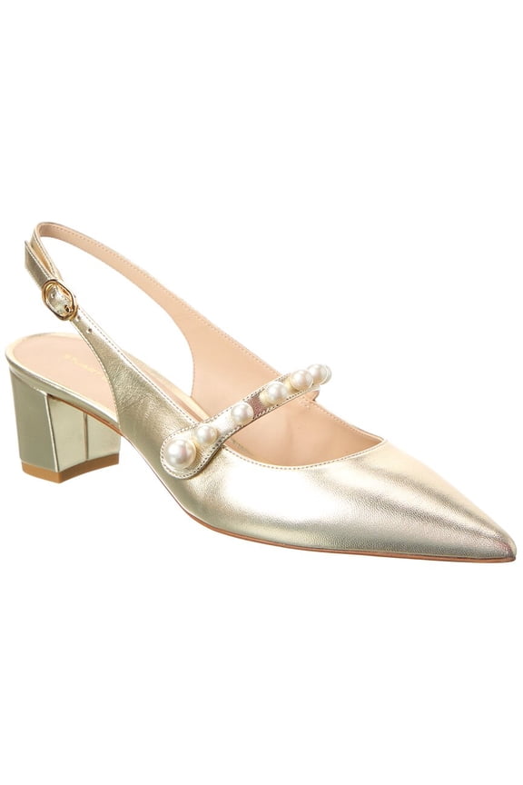 Pia Mary Jane Leather Slingback Pump, 7.5, Silver