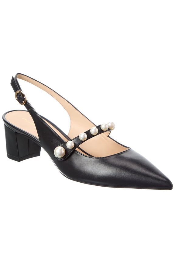 Pia Mary Jane Leather Slingback Pump, 7, Black