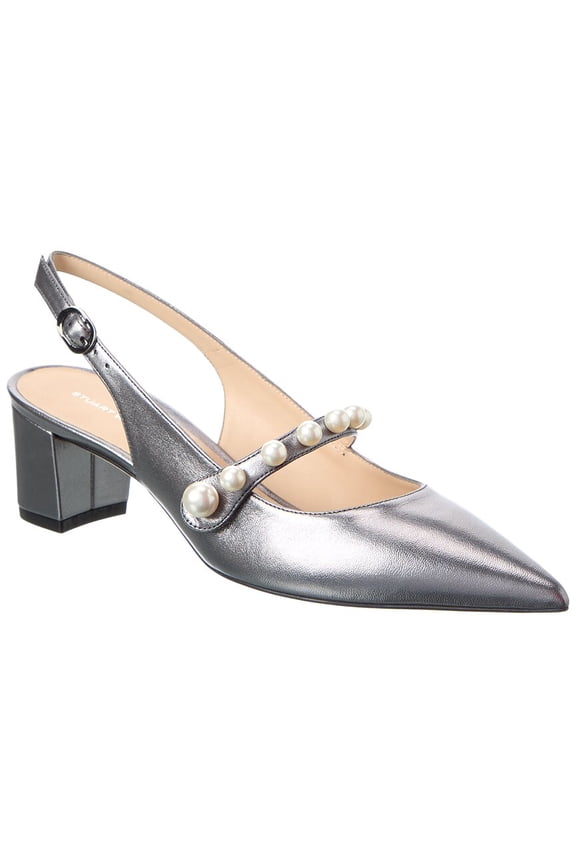 Pia Mary Jane Leather Slingback Pump, 8.5, Grey