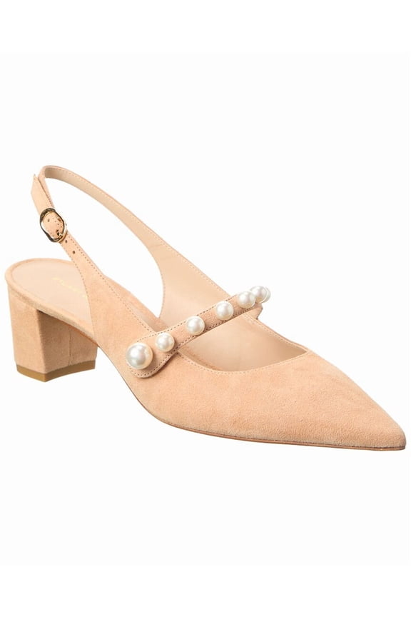 Pia Mary Jane Suede Slingback Pump, 8.5, Beige