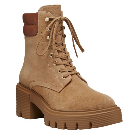 Stuart Weitzman Soho Lace-Up Suede Bootie, 7.5, Brown