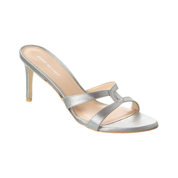 Stuart Weitzman Soiree Sleek 75 Satin Sandal, 10, Silver