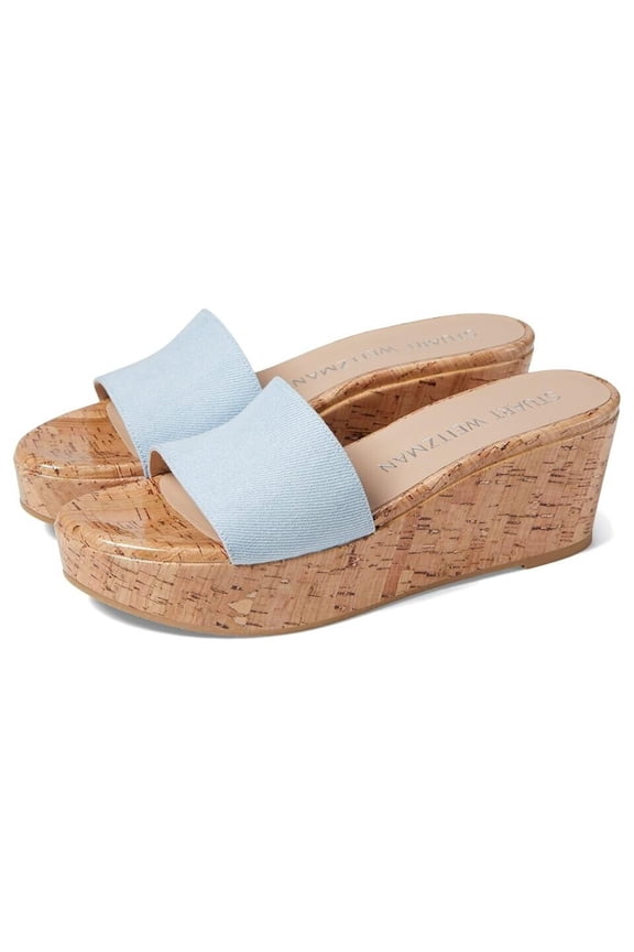Stuart Weitzman Summer Wedge Sandal Women 10.5 Blue Degrade Leather Slide KHD896