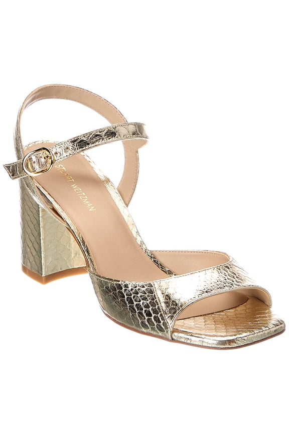 Tia 75 Block Snake-Embossed Leather Sandal, 7, Gold