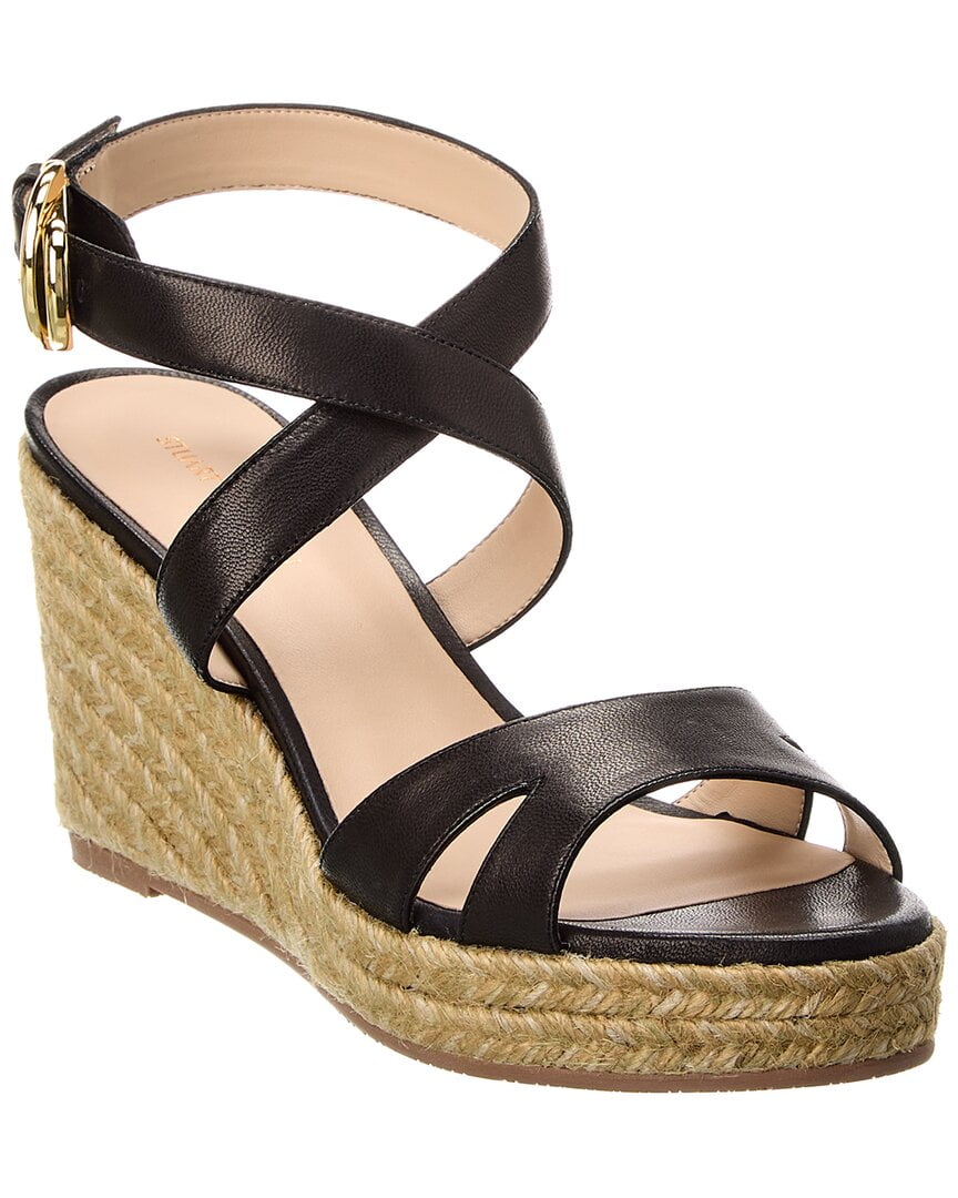 Stuart Weitzman Zuzu Leather Wedge Sandal, 10, Black - Walmart.com