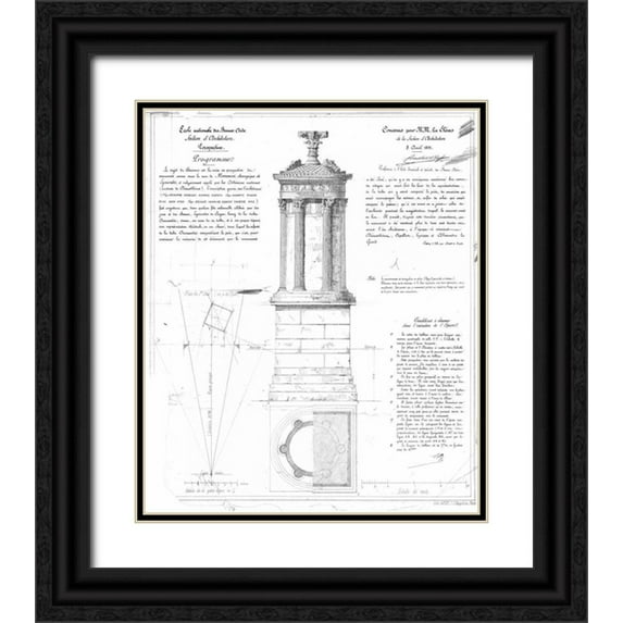 Stuart and Revett 20x23 Black Ornate Wood Framed with Double Matting Museum Art Print Titled - Tower of Lysicrates