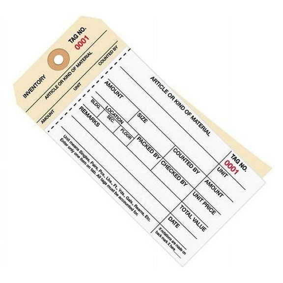 6 1/4" x 3 1/8" Stub Style Inventory Tags – 2-Part Carbonless, Numbered 1500–1999, #8, 500 Tags/Case