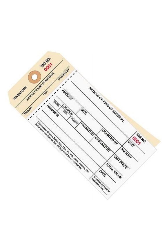 SSBM Inventory Tags – 2Part Carbonless Stub Style #8 Numbered 2500–2999 Reinforced Eyelet 6 1/4" x 3 1/8" 500/Case