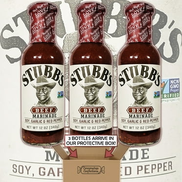 Stubb's Beef Marinade - Soy, Garlic and Red Pepper Blend - 3, 12 Ounce Bottles - Approximately 20 Servings Per Container - For Grilling, Slow Cooker, Skillet Recipes in Cornershop Confections pack