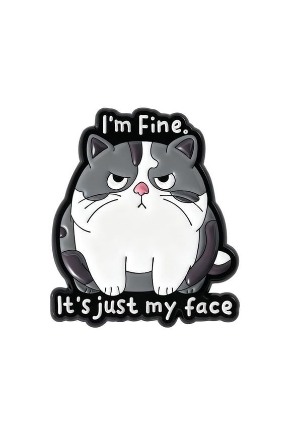 Stubborn Cat Face Expression Brooch Alloy Enameled Pin For Humorous Jewelry On Bags or Clothing Accessories by LUVNIMB