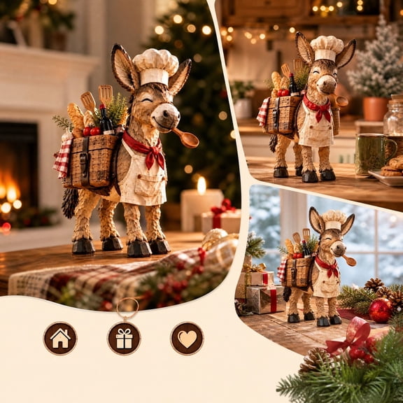 The Stubborn Little Chef Kitchen Donkey Figurine, 11.81*5.81*3.94 inch Resin Rustic Animal Tabletop Sculpture Decoration for Cooking Fans Desktop Display