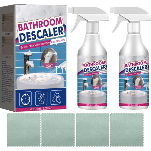 Stubborn Stains Cleaner - Bathroom Descaler Foam Spray, Removes Hard Water Stains, Soap Scum & Limescale from Tiles, Shower Glass, Faucets
