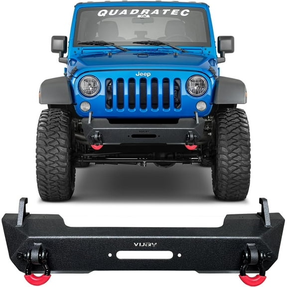 Stubby Front Bumper Compatible with 2007-2025 Jeep Wrangler JK/JKU/JL/JLU and 2020-2025 Gladiator JT Truck w/Winch Plate & 2 4.75T D-Rings