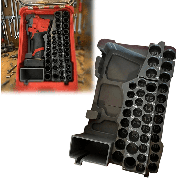 Stubby Impact Wrench and Socket Kit Insert Compatible with Milwaukee Packout, Fit for M12 FUEL Stubby 3/8" Impact Wrench and 3/8" Sockets, Compact Storage Tray