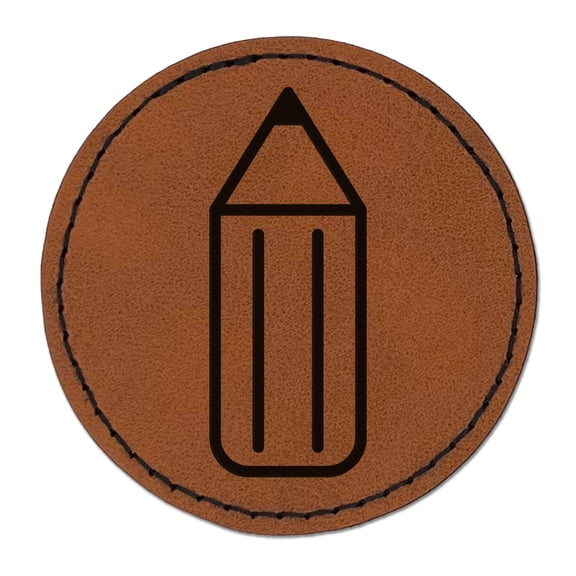 Stubby Pencil 2.5" Faux Leather Round Engraved Iron-On Patch - Brown