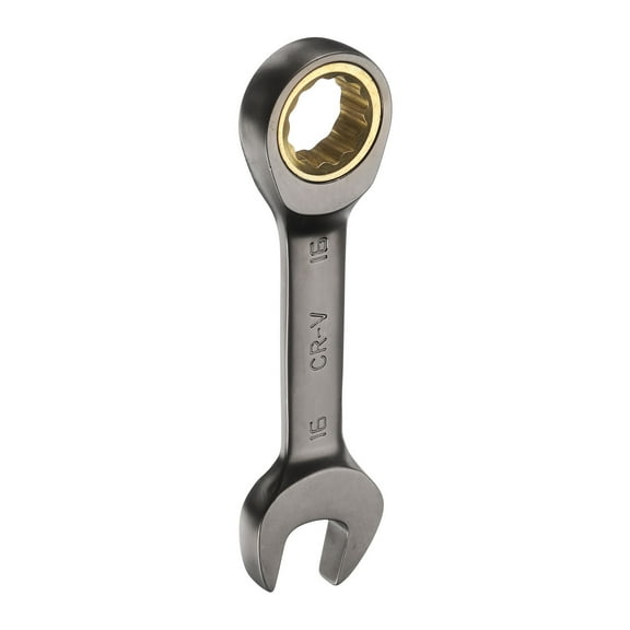 Stubby Ratcheting Wrench 16mm Metric Box and Open End Cr-Mo Steel 12-Point 72-Teeth Geared Combination Wrench Spanner for Home Auto Repair Machine Maintenance
