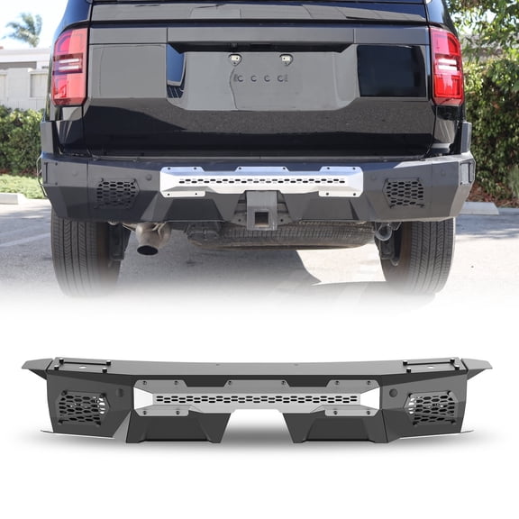 Stubby Rear Bumper for Toyota Land Cruiser LC250 2024-2026, Heavy Duty Steel Rear Bumper for Land Cruiser 2024 2025 w/Parking Sensor Holes,Shackle Mounting Brackets,Light Bar Mounting Hole