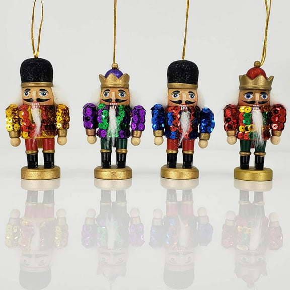 Stubby Sequin Nutcracker Ornament Set of 4 (4 inch) - Great Christmas Gift by Nutcracker Ballet Gifts