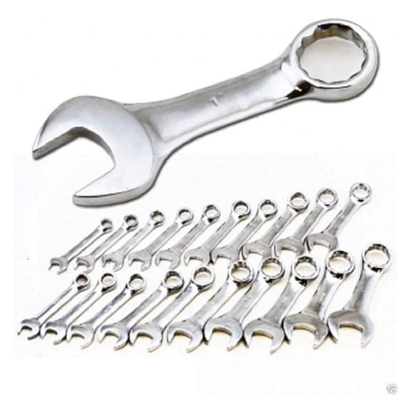 Stubby Wrench Set 20 Piece - SAE & Metric - 7/16" to 1" & 10mm to 19mm - Short Handle Wrenches with Storage Pouch - Automotive Repair Tools