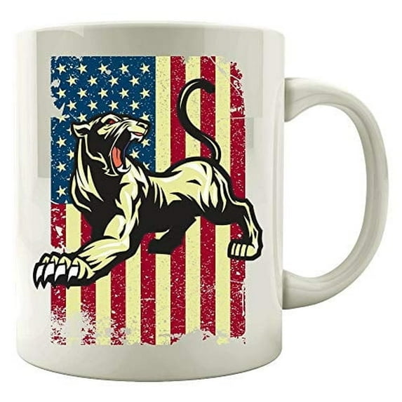 Cougar 11 oz Coffee Mug - Stuch Strength American Flag Design White Ceramic Gift